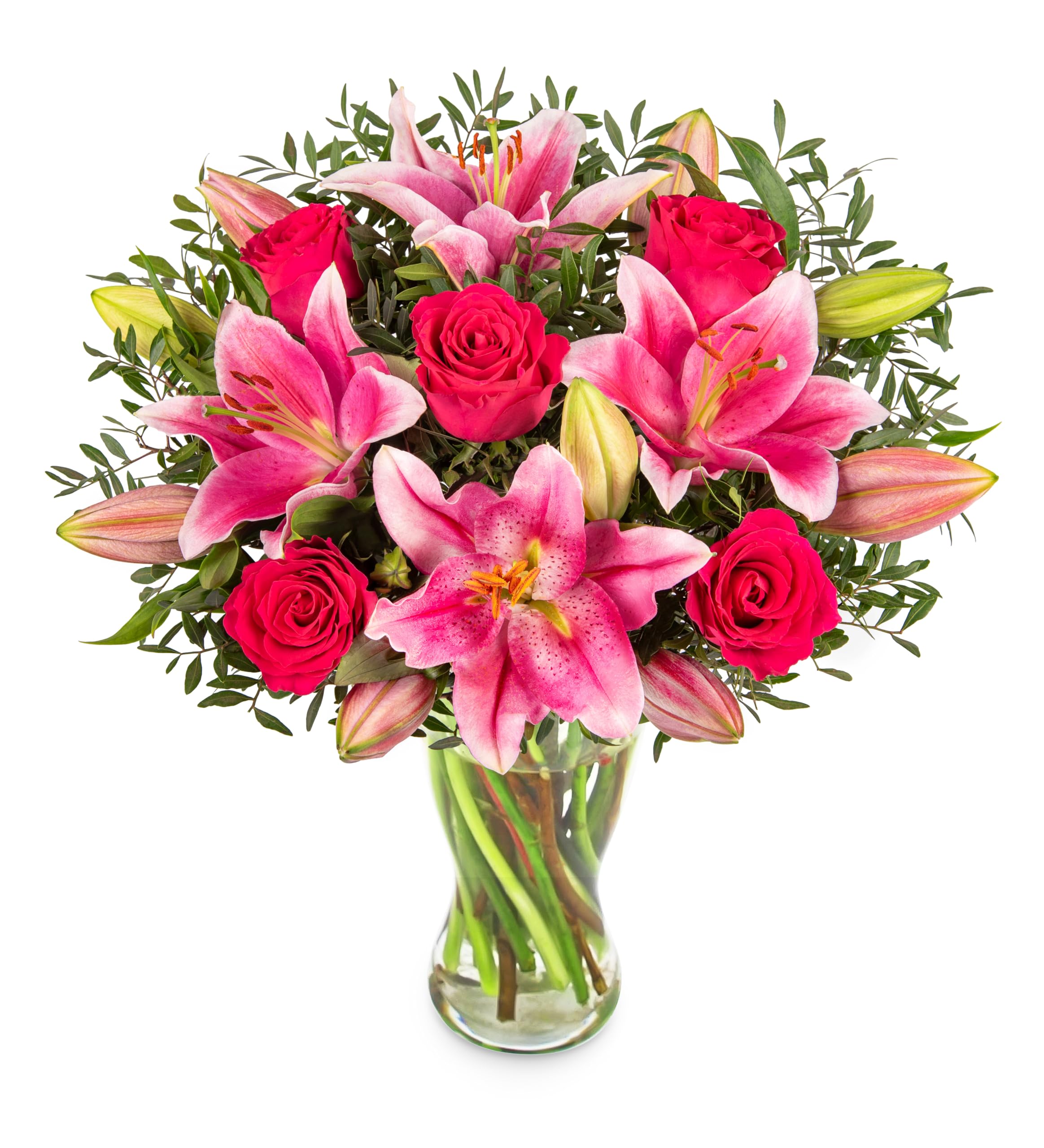Flowers with Vase - Rose and Lily - Fresh Flowers - Birthday, Anniversary, Get Well, Thank You, Occasion Flower - Cut Floral Arrangement for Gifts, Weddings, Sympathy, Celebrations (Medium With Vase)