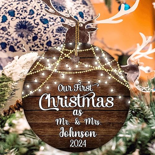 Vista 120 de WHIDOBE Adorno personalizado de nuestra primera Navidad como el señor y la señora, regalos de boda para pareja, novia y novio, adorno de casado