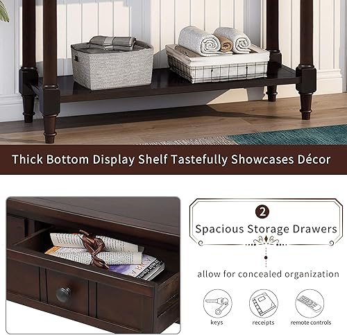 Miniatura 7 de Merax Mesa consola estrecha de madera espresso moderna para entrada, pasillo, puerta delantera, mesa auxiliar con cajones y estante inferior, 1 juego