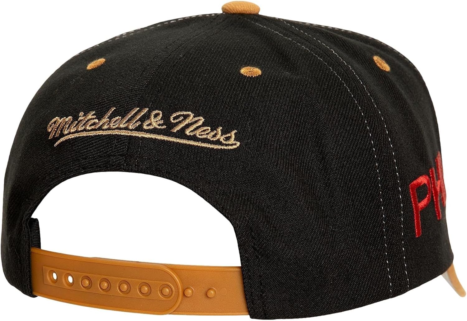 Mitchell & Ness Philadelphia 76ers Hardwood Classics NBA Overbite Pro Pre-Curved Snapback Hat Cap - Black