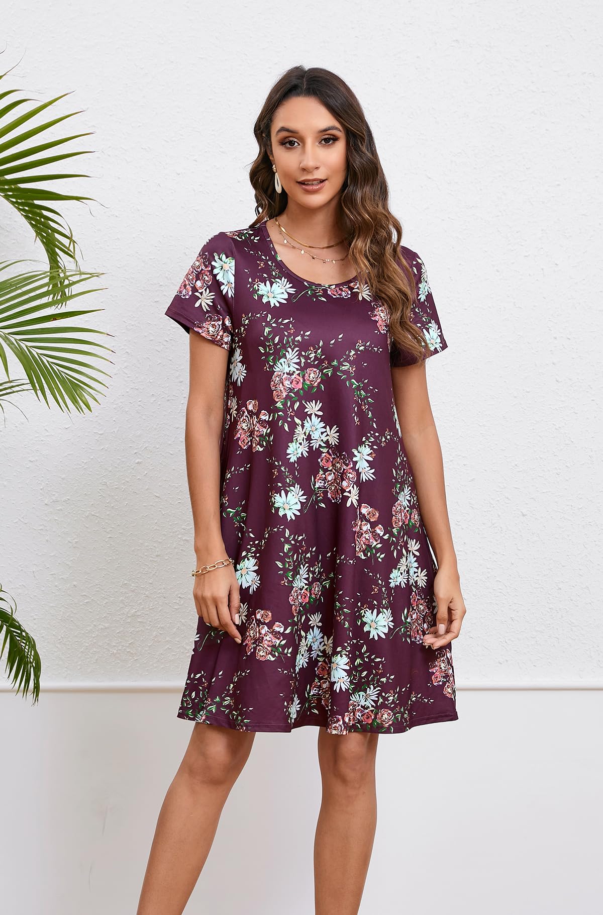Enmain Vestido Camiseta Mujer Manga Corta Vestido Túnica Verano con Bolsillos Casual Boho Vestidos hasta la Rodilla para Mujer