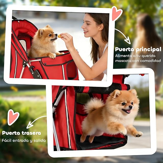 Foto 7 de 8 de PawHut Cochecito Plegable Mascotas Carrito para Perros Gatos con Cuatro Ruedas Cesta de Almacenaje Ventanas…