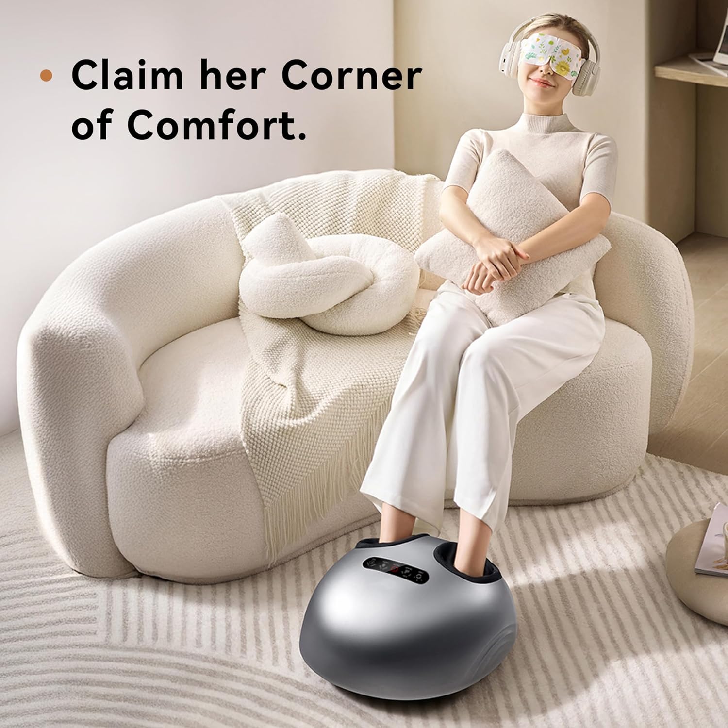 Foot Massager with Heat & Compression, Patented Scissor-Hand Shiatsu Core for Deep Kneading, 131°F Constant Heat, 3 Modes, Adjustable Intensity, Fits Up to Men’s 12