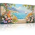 crmotu Window View Extra Large Wall Art, Italian Vineyard Landscape Canvas Prints, Grape Farms Beyond the Vintage Windowsill, Rustic Kitchen Dining Room Pictures Wall Decor for Wine Lovers 30x60 Inch