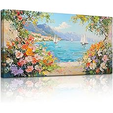crmotu Window View Extra Large Wall Art, Italian Vineyard Landscape Canvas Prints, Grape Farms Beyond the Vintage Windowsill, Rustic Kitchen Dining Room Pictures Wall Decor for Wine Lovers 30x60 Inch