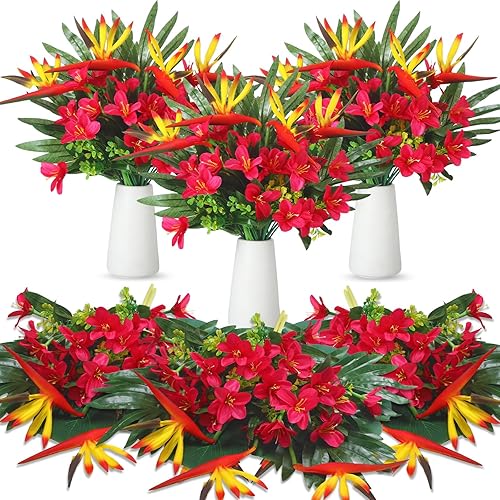 Hotop 4 Set/ 16 Pcs Artificial Tropical Flower Bouquets Bulk
