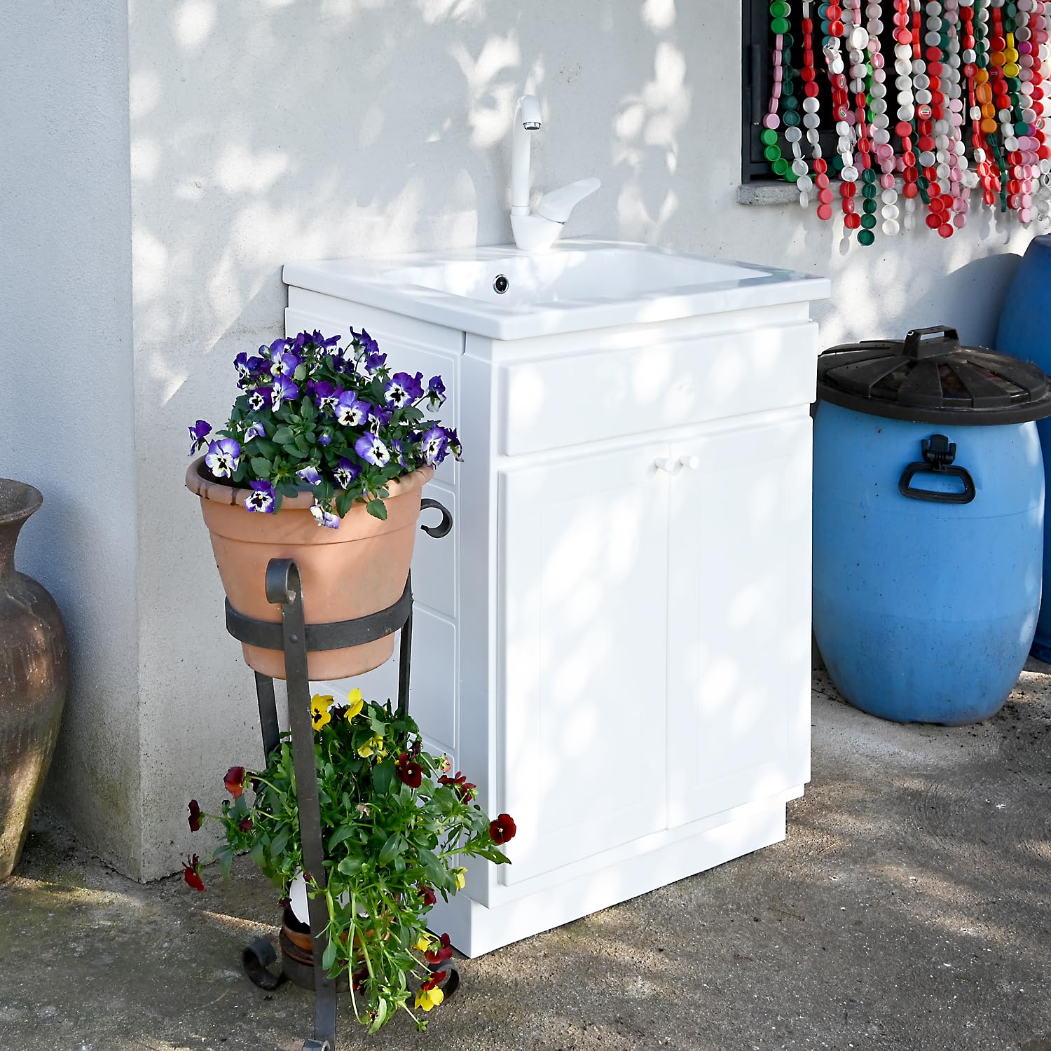 Lavatoio da Esterno con Mobiletto 60x50 YORK PLUS – Vasca in Ceramica Profonda 25 cm + Mobile in Resina – Made in Italy – Ideale per Giardino, Garage, Mare – Jo-Bagno.it