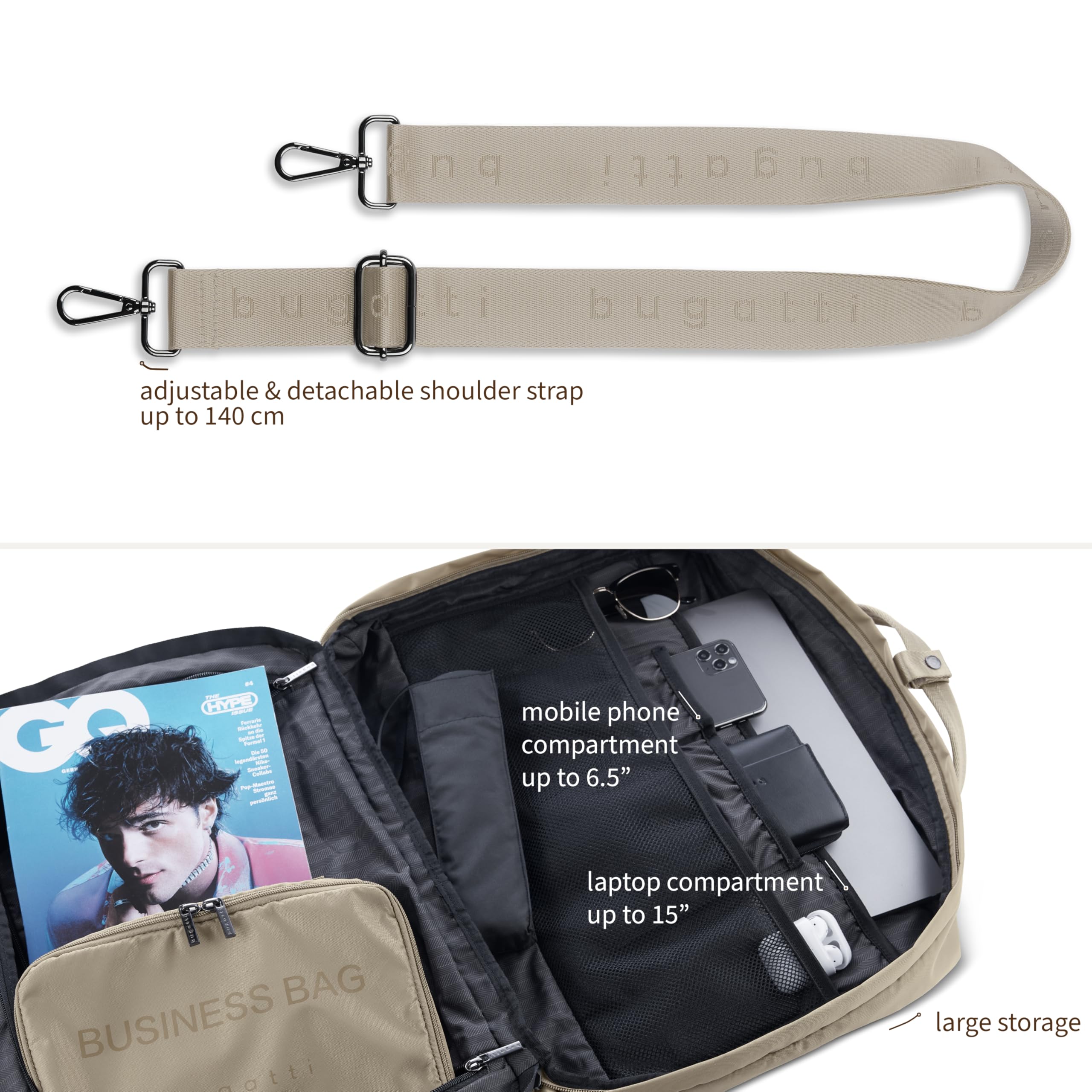 bugatti Elia Herren-Businesstasche aus Nylon, faltbare Aktentasche mit Laptopfach ca. 15"