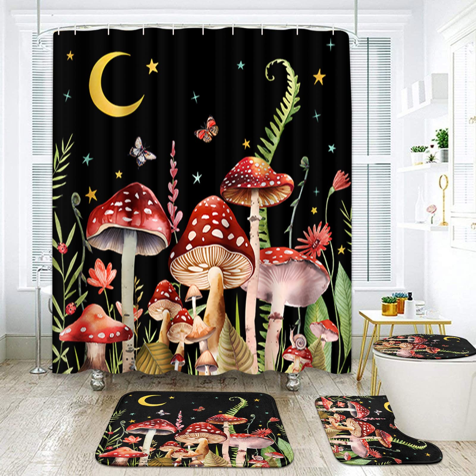 Juego De Baño Con Diseño De Gato Gótico, Cortina De Ducha Barroca Roja Y Negra, Alfombras De Baño Y Funda Para La Tapa Del Inodoro, Decoración Para El Hogar Con Temática De