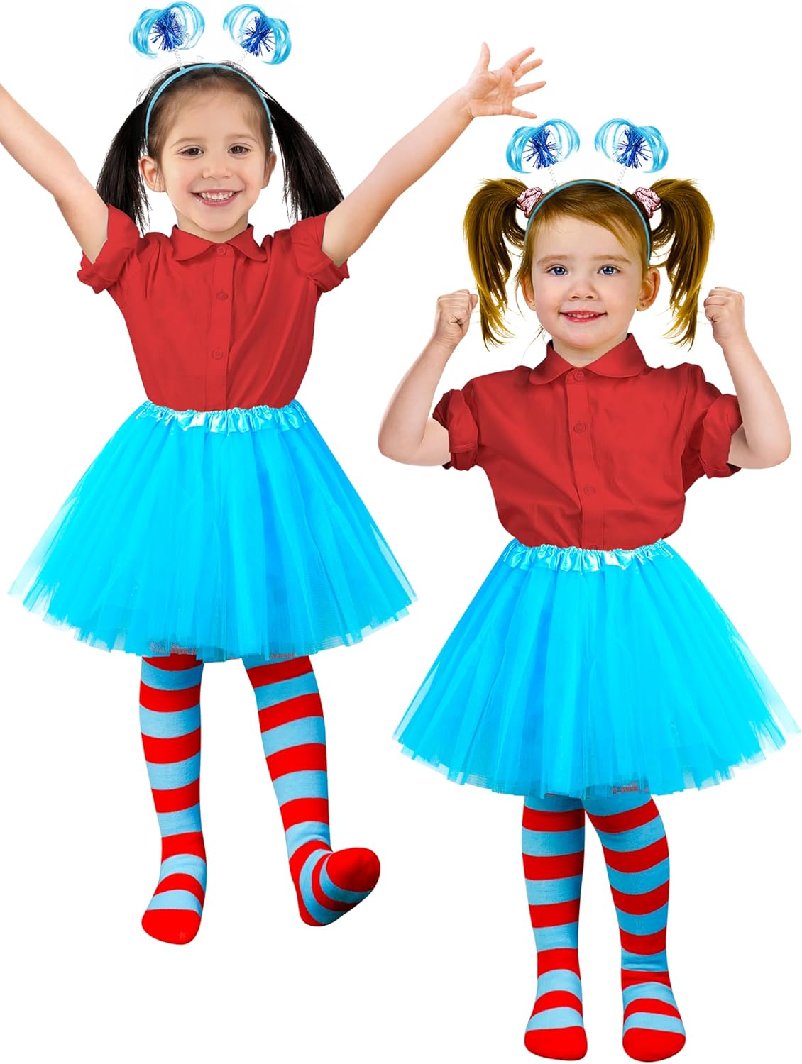 Luces 2 Set Blue Cosplay Outfit, Tutu Costume Set for Girls, Tutu Skirt Ponytail Headband Stripes Socks for Costume Party - Image 6