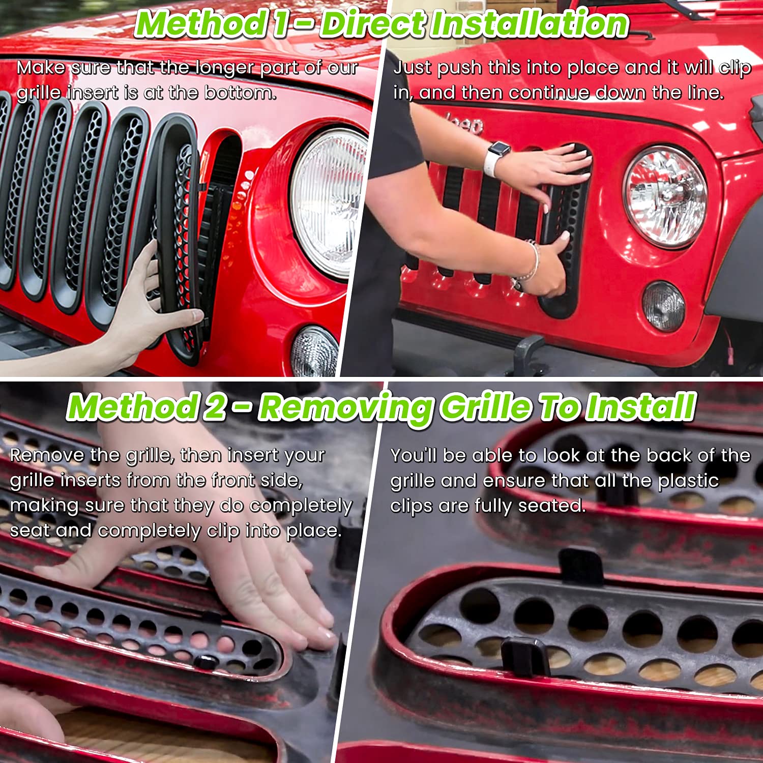 E-cowlboy 7PCS Front Grill Mesh Inserts Clip-in Grille Guard for 2007-2017 Jeep Wrangler JK JKU Sport Freedom Rubicon Sahara Unlimited (Matte Green)