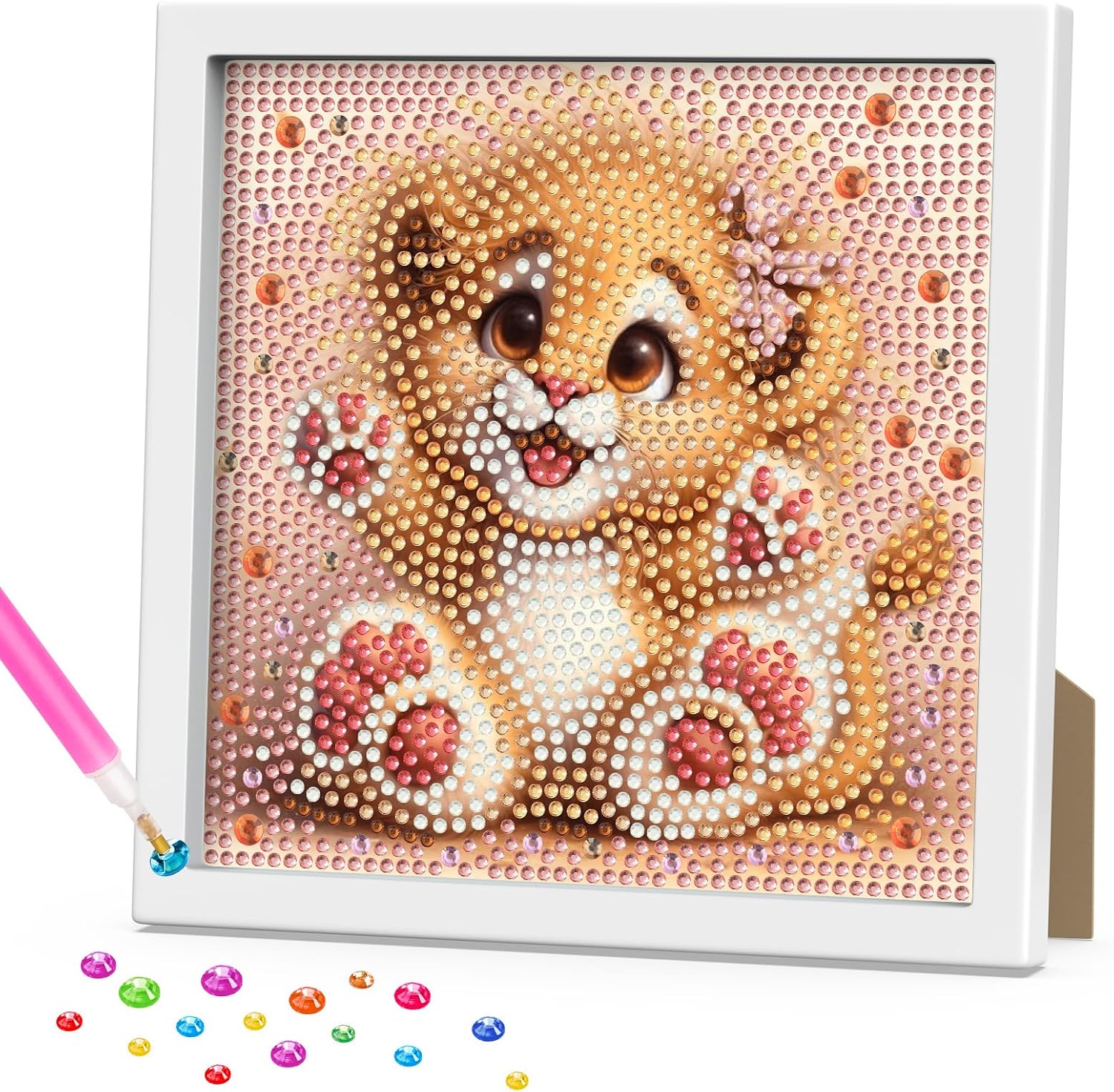 RICUVED Lion Diamond Art Painting Kits for Kids, Cute Animal Diamond Art Kit with Frame for Adults Beginners, DIY Mosaic Gem Kits Ages 6-8-12 Art and Crafts for Gift Home Decor 7.1x7.1inch