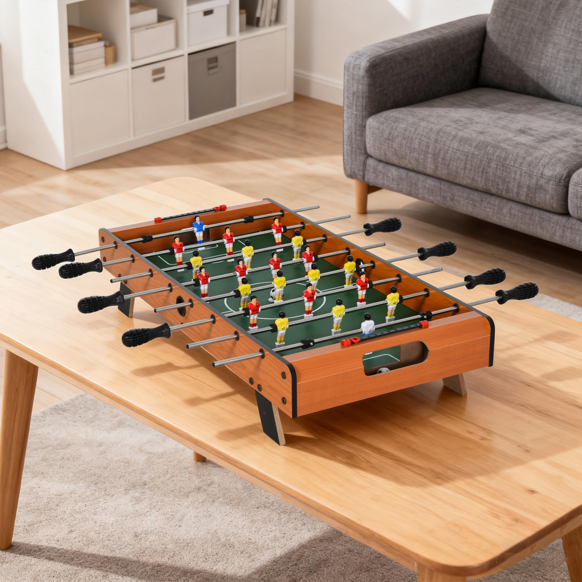 HOMCOM Mini babyfoot Compact et Solide, Table de Baby-Foot, Jeu Familial avec 22 Joueurs, 2 balles, 2 compteurs de Score, 84,5L x 40l x 61,2H cm