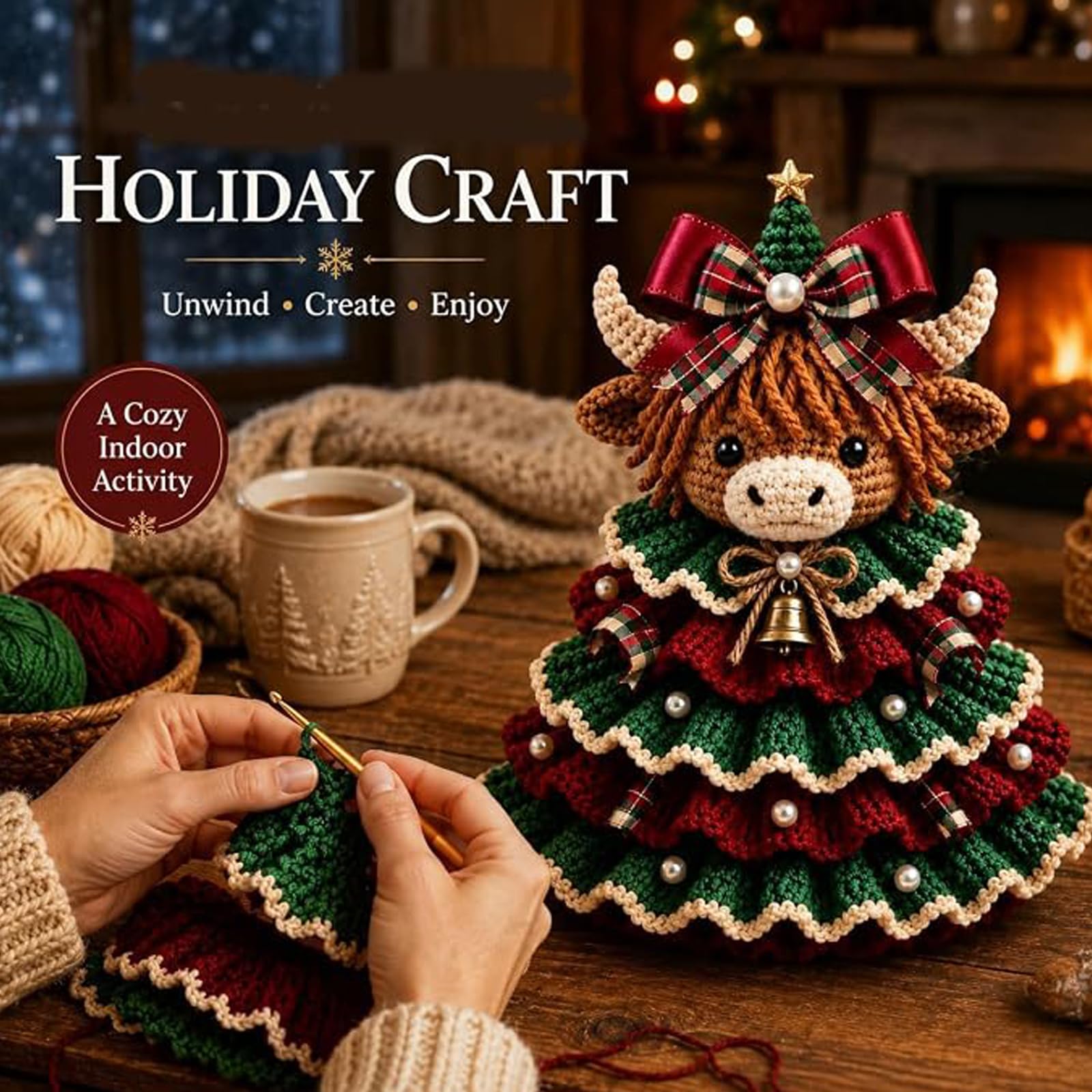 Kit Uncinetto Animali Albero Natale, Kit Mucca Highland (F#) | Kit Uncinetto Per Principianti Lana Gancio Imbottitura Accessori Ideale Per Decorazione Tavola Natalizia