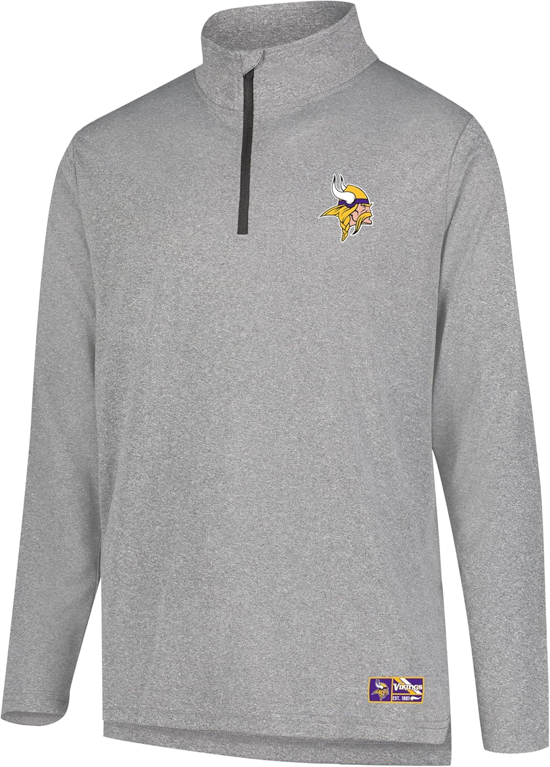Ultra Game NFL Men's Super Soft Quarter Zip Long Sleeve T-Shirt, Minnesota Vikings, Heather Gray, Medium - Image 2