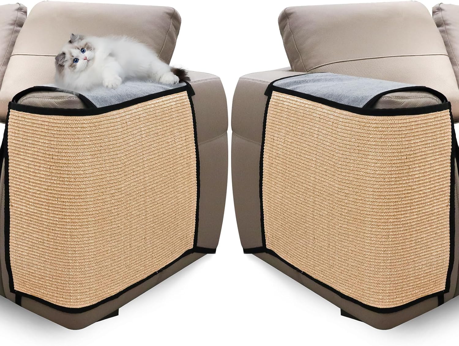 2 Pcs Cat Scratch Furniture Protector Natural Sisal Anti-Scratching Mat for Sofa Couch Chair - Suitable for Both Left and Right Sides of Furniture, Easy to Set Up