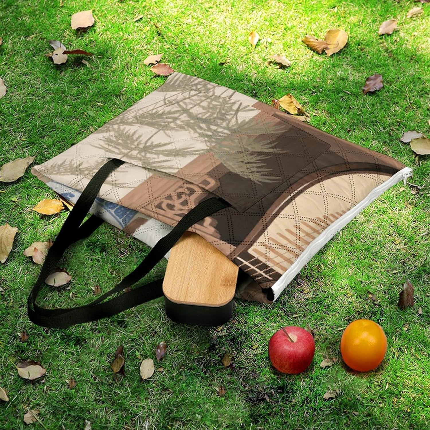 Cat on The Shelf Picnic Blanket 150x150cm, Foldable 2-in-1 Picnic Mat and Tote Bag Portable Waterproof Beach Mat Sandproof Outdoor Blanket for Park, Hiking, Beach, Camping, Travel