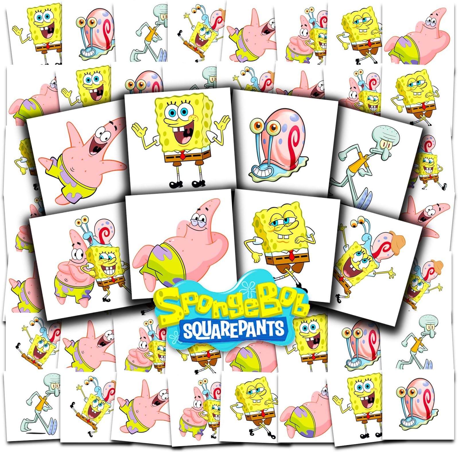 Tattoos Party Favors Bundle ~ 70+ Perforated Individual 2" x 2" Spongebob Temporary Tattoos for Kids Boys Girls (Spongebob Party Supplies MADE IN USA)