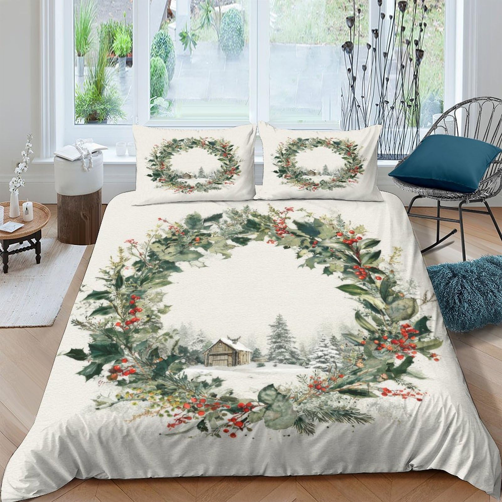 Ctjqhvkz Style-3 3D Printed Christmas Wreath Fitted Sheet Microfiber Soft Forest Animal Bed Sheet For Bedroom Guest Room Decor Single（135X200cm）