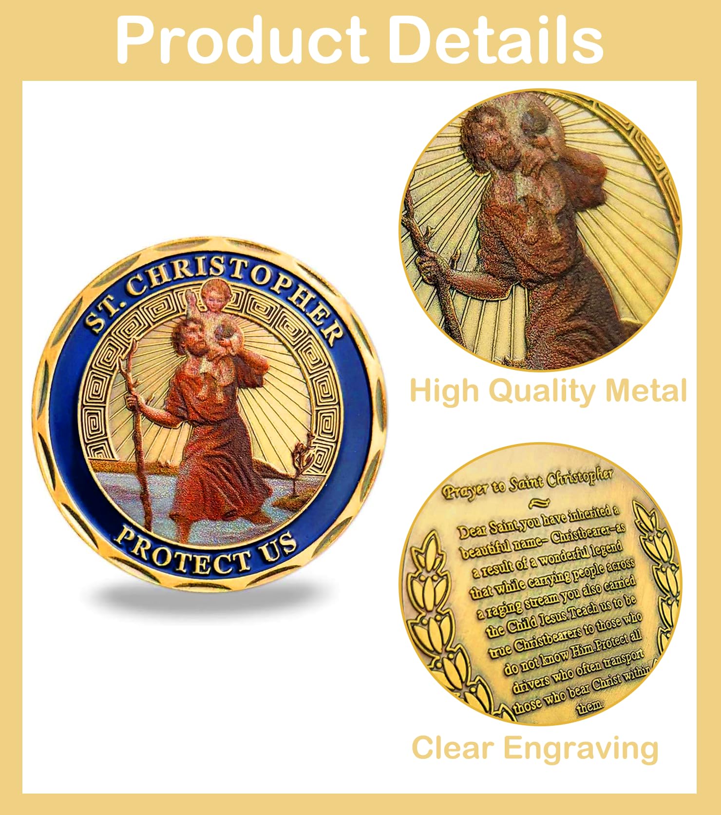 Plaque De Saint Christophe Pour Voiture - Médaille Métal Argentée 40mm Ange Gardien - Porte-Bonheur Voyage Et Sécurité