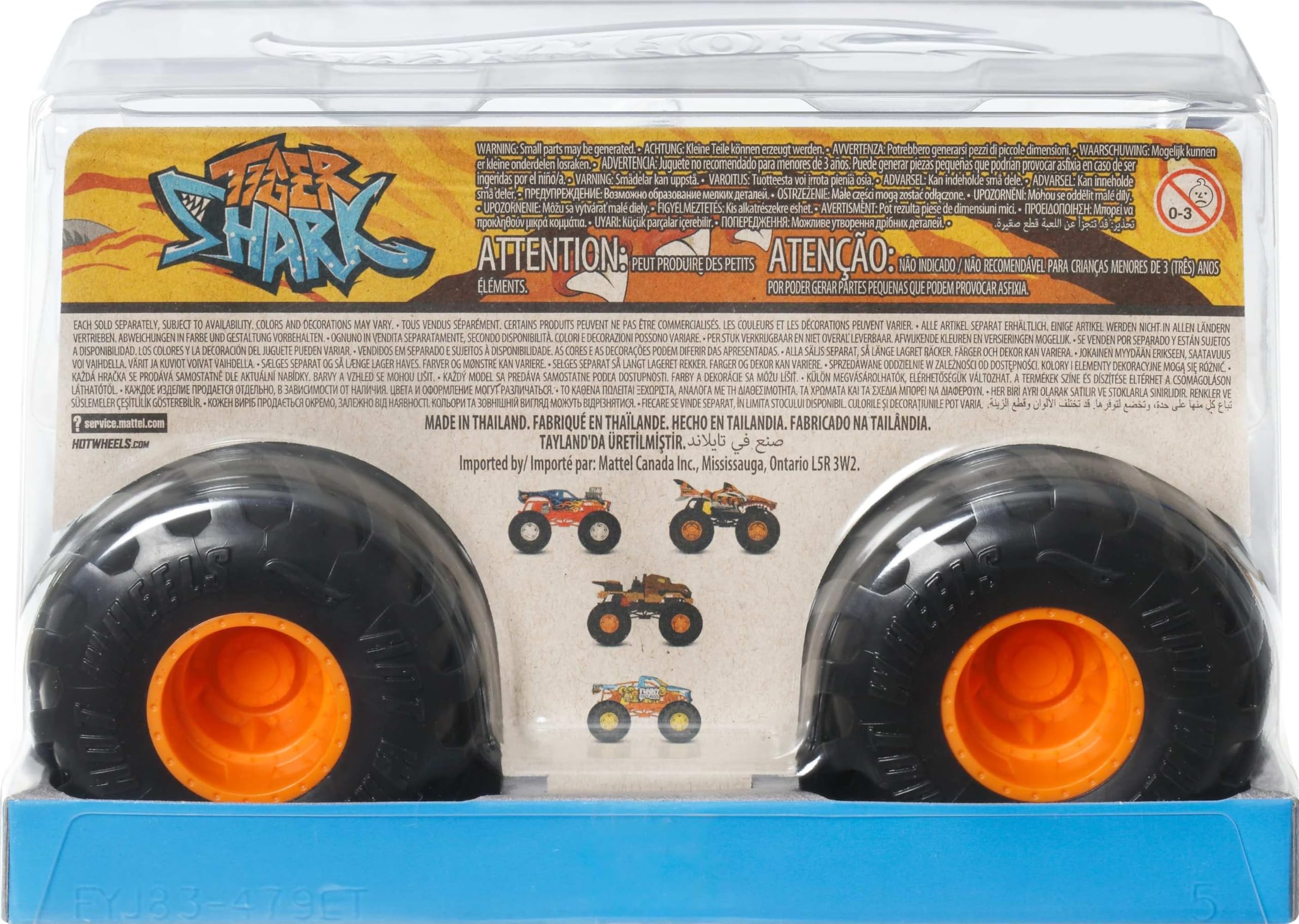 Hot Wheels Monster Trucks Tiger Shark Duży metalowy pojazd zabawka w skali 1:24 z wielkimi kołami i wyjątkowymi wzorami, samochód dla dzieci, JDR02