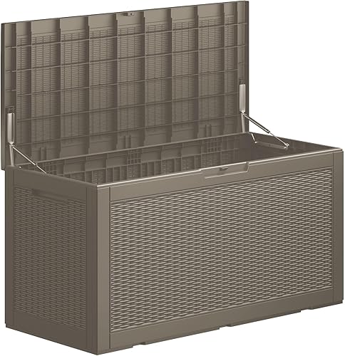 Miniatura 31 de Caja de almacenamiento para exteriores de 320 galones, impermeable, con cerradura, de resina, grande, contenedor de almacenamiento para patio,