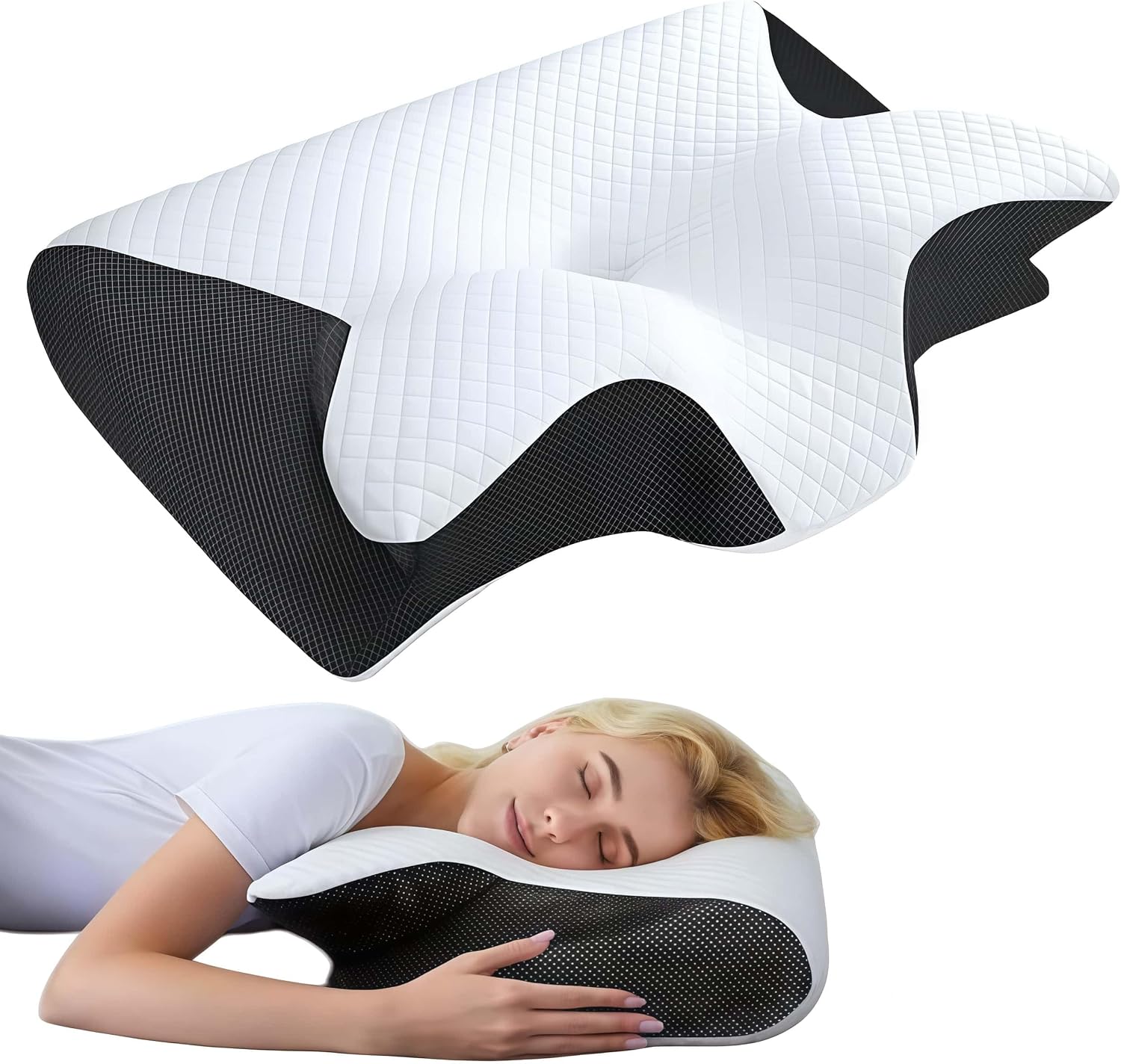 ZYVO Rest Pillow Head & Neck Support Pillow - Neck Therapy Pillow Supports Neck and Head for Natural Spine Alignment During Sleep Black