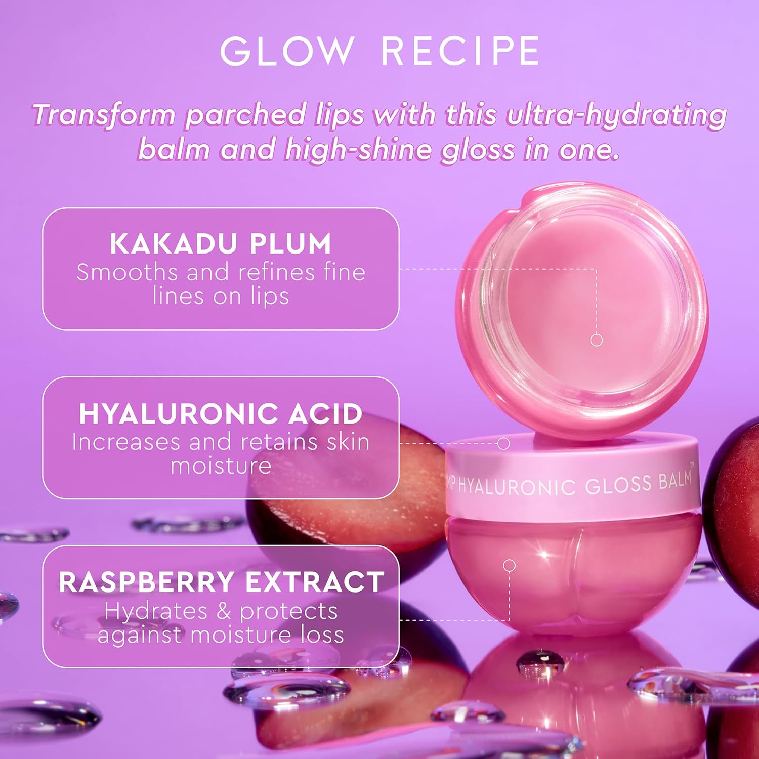 Glow Recipe Plum Hydration Heroes Holiday Kit - Plum Plump Hyaluronic Acid Cream (50ml) & Ultra Moisturizing Gloss Balm (15ml) - Hydrate, Plump, and Balance Dry Skin & Parched Lips - Vegan Set (2-Pc) - Image 5