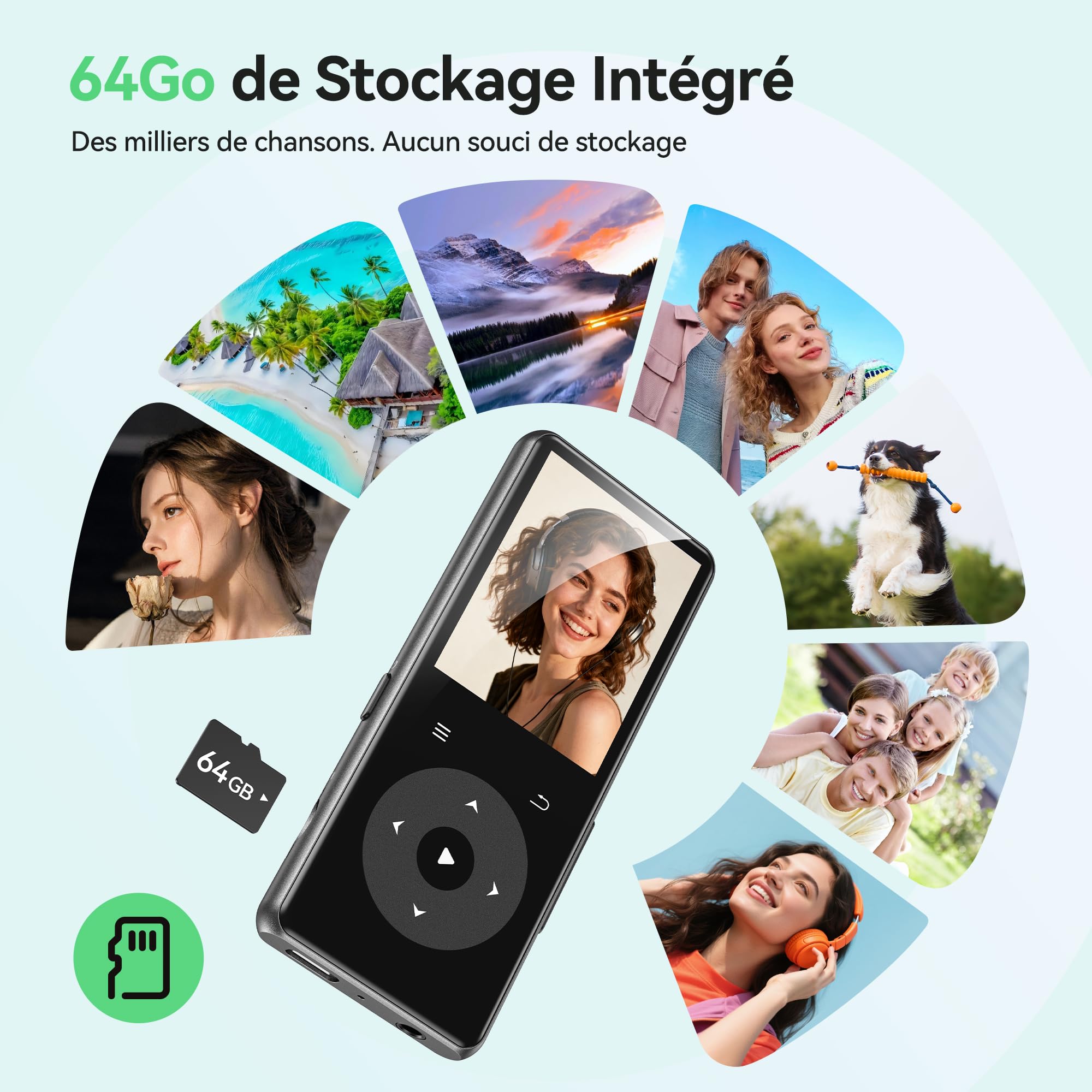 AGPTEK 64Go Lecteur MP3 Bluetooth 5.4 avec Haut-Parleur,Lecteur de Musique