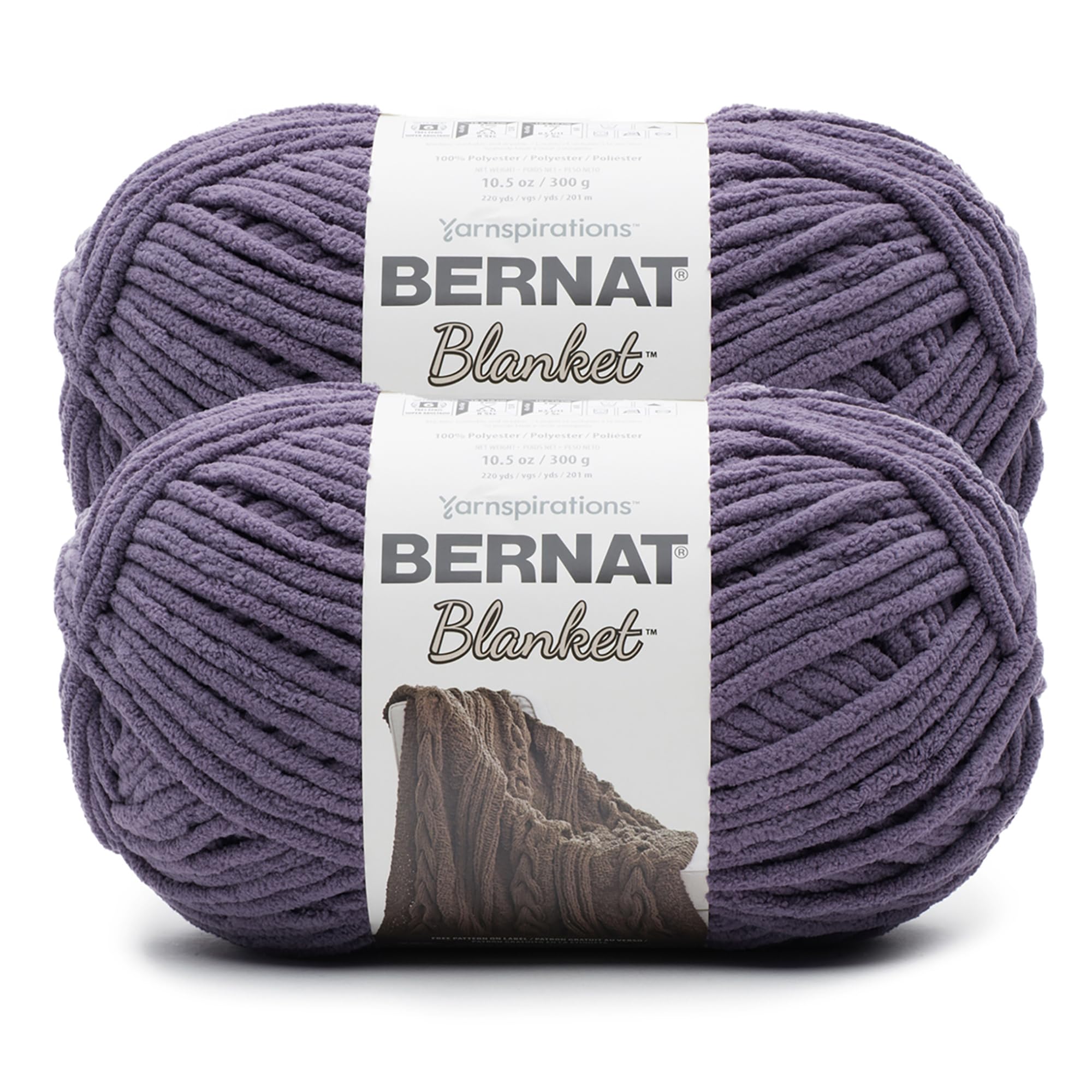 Bernat Blanket BB Aubergine Yarn - 2 Pack of 300g/10.5 oz - 100% Polyester - #6 Super Bulky - 220 Yards - Knitting/Crochet