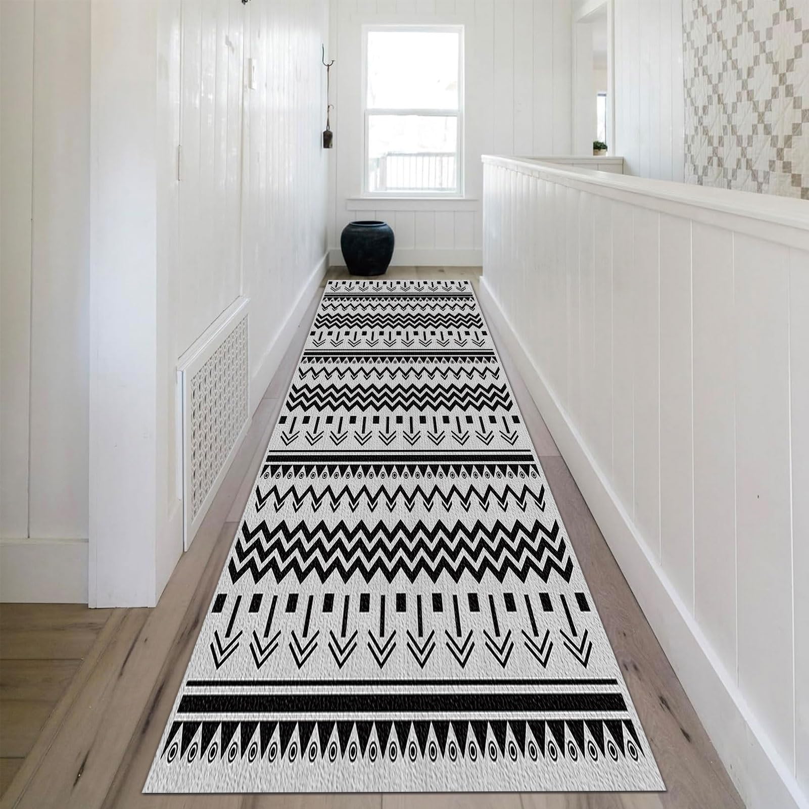 Luyckfrazy Runner Rug for Hallway Non Slip 1.5m 2m 2.5m 3m 3.5m 4m 5m 6m Extra Long Entryway Carpet Runners Washable Narrow Area Rugs for Hall Passage Stairs, Grey/Black (Size : 60×150cm/2ft×4.9ft)