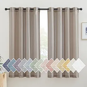NICETOWN Linen Burlap Curtains Semi Sheer for Bedroom, Grommet Top Linen Blend Semitransparent Privacy Window Drapes Light Filtering Curtains for Living Room, 52" W x 63" L, Set of 2