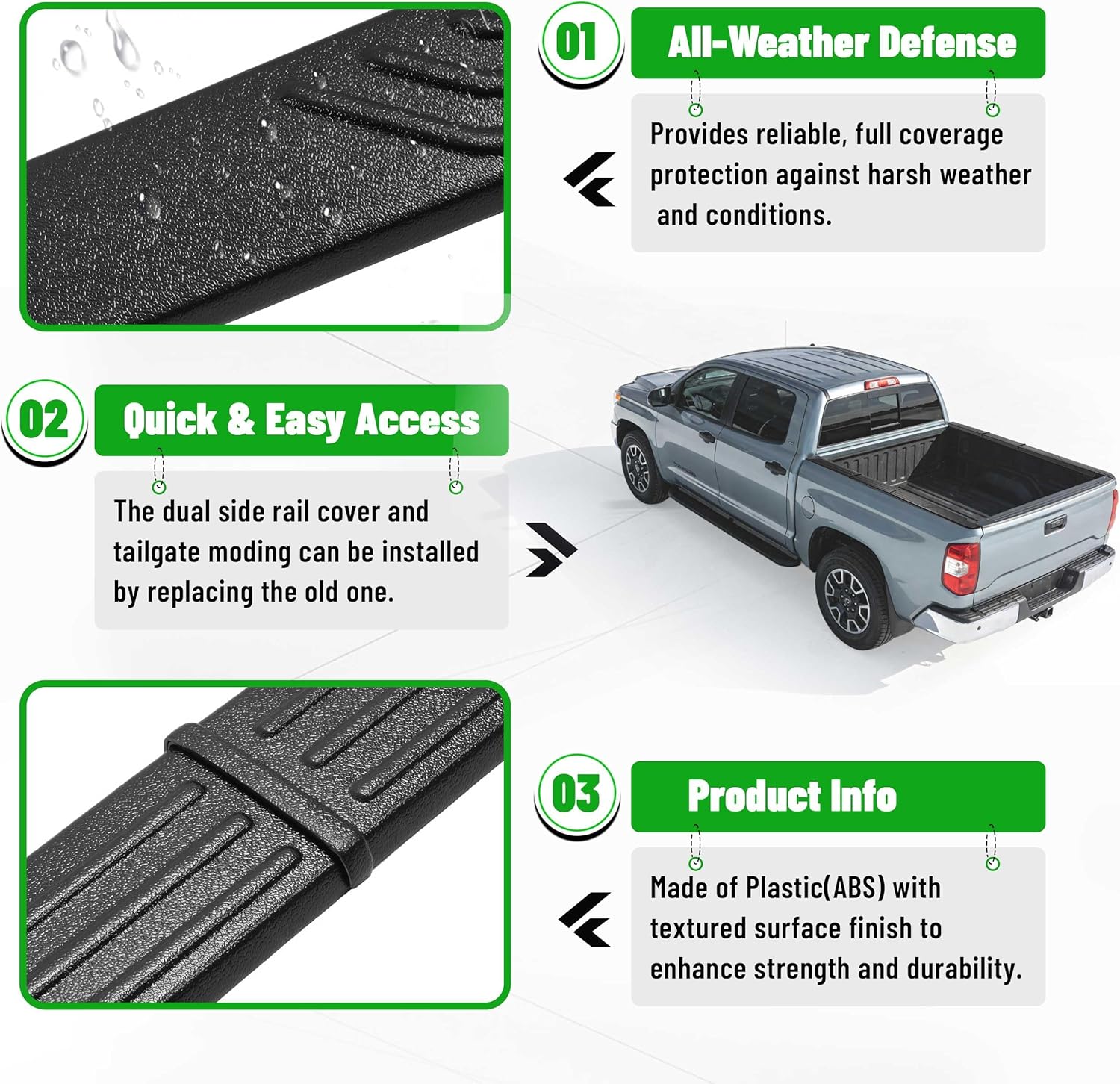 ALMULOO Truck Bed Side Rail Cover Compatible with 2014-2020 Toyota Tundra 5.5 feet Bed only Replacement for 66249-0C090 66248-0C090 Plastic(ABS) Textured Black