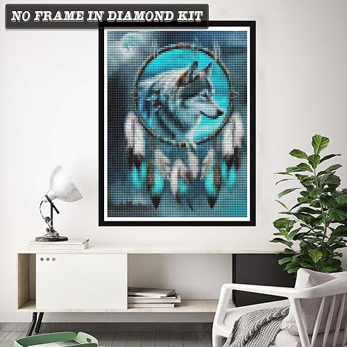 Miniatura 2 de Wergund - Kits de pintura de diamantes para atrapasueños de lobo, kits de pintura de diamantes para adultos y niños, bordado de diamantes de