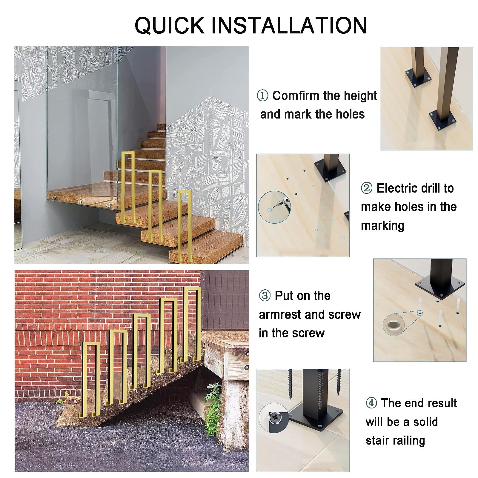 Handläufe für Außenstufen – Außentreppengeländer, stabiles Verandageländer, an der Wand montierte Übergangshandläufe für Gartendeckgeländer, U-förmiger Haltegriff für Treppen ( Size : 45cm(1.5ft) )