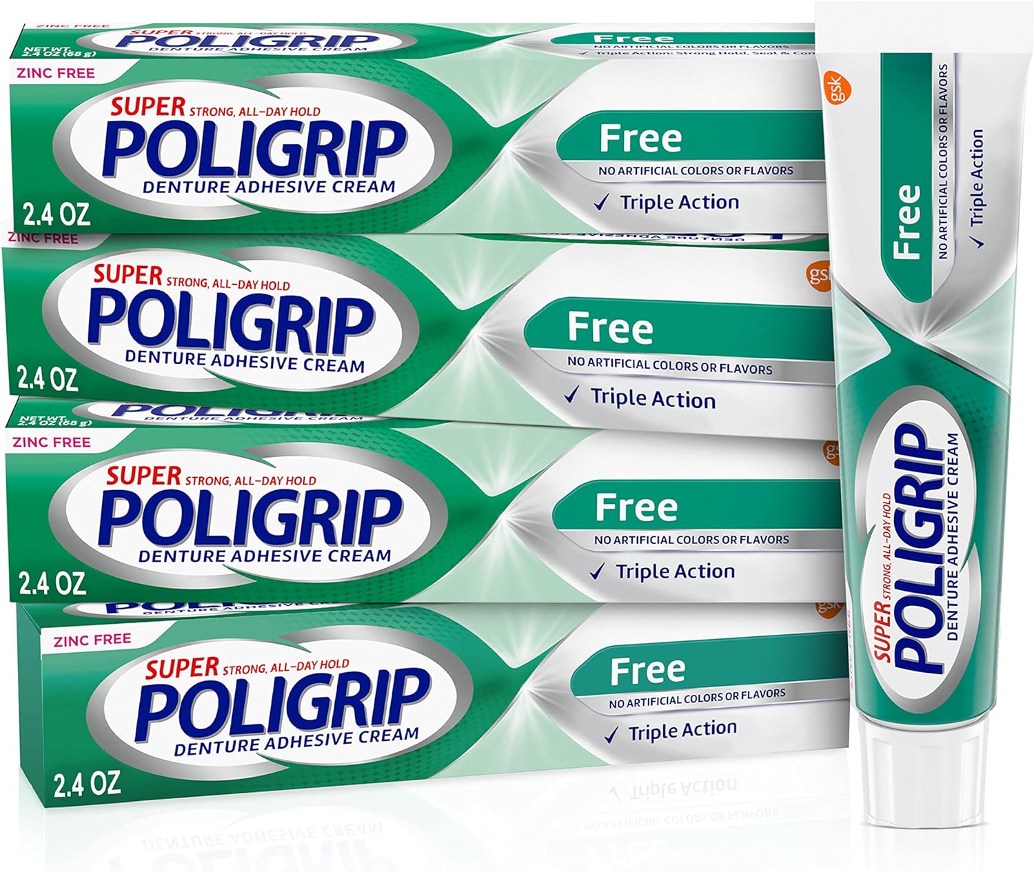 Super Poligrip Original Formula Zinc Free Denture Adhesive Cream, 4