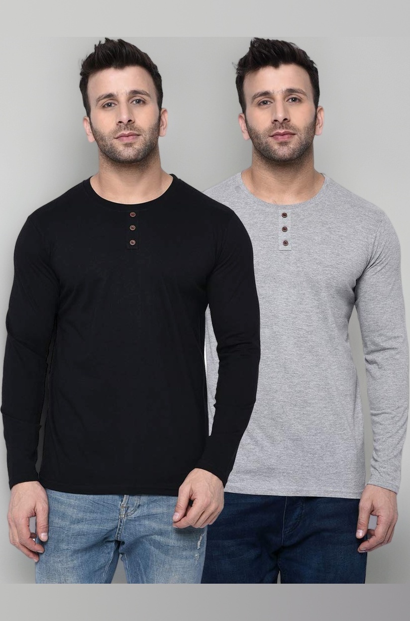 London Hills Men’s Cotton Blend Round Neck Full Sleeve T-Shirt Combo | Regular Fit | Pack of 2