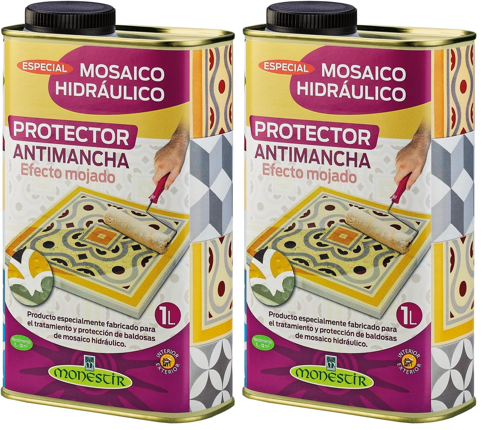 MONESTIR Protector Antimancha Efecto Mojado, Especial Mosaico Hidráulico 1L MONESTIR (Paquete de 2)