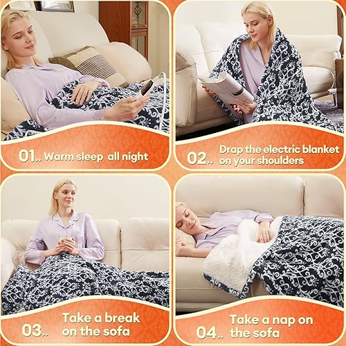 Miniatura 3 de MAXEVE Manta eléctrica de calentamiento rápido, funda suave de forro polar ártico individual con 6 niveles de calefacción y ajustes de apagado