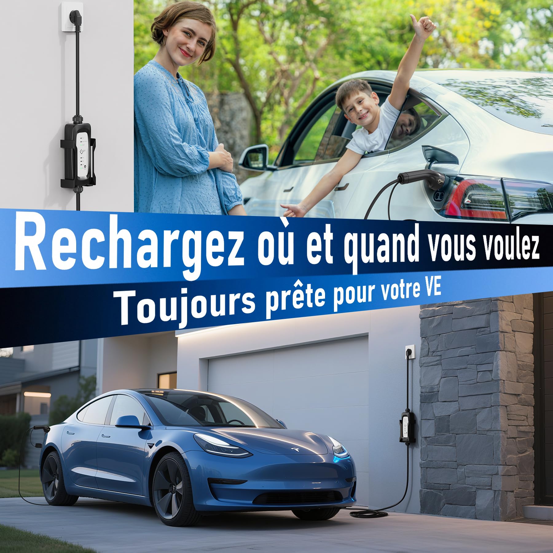 Chargeur Voiture électrique Type 2, 3,6 KW, 6 à 16 A, 7 m | Courant réglable 6/10/13/16 A, Compatible avec ID.3/ID.4, Model 3/Y, Zoe, e-208, Spring, véhicules électriques et hybrides