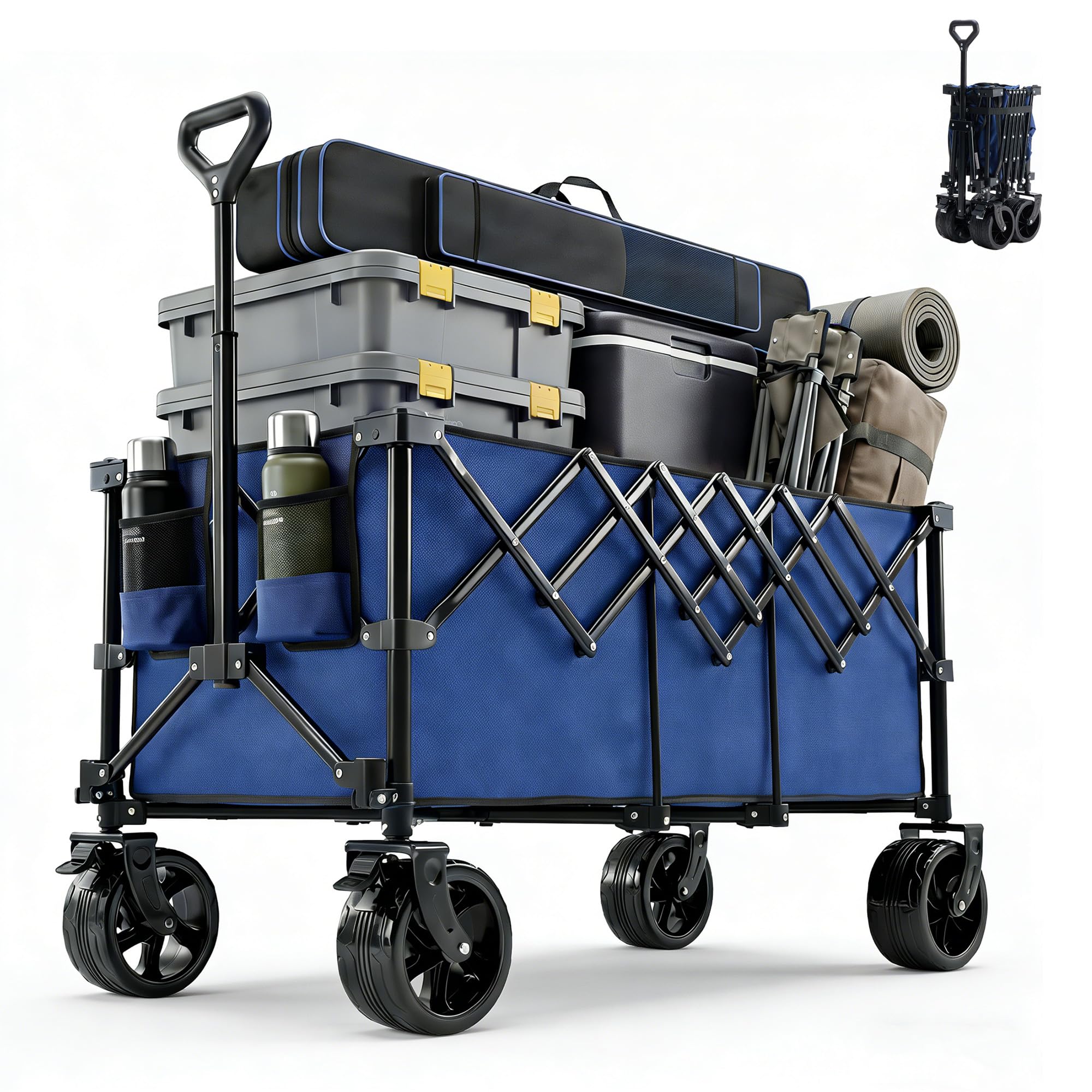 OLIXIS Collapsible Wagon Cart, Heavy Duty Wagon Cart Foldable with Wheels