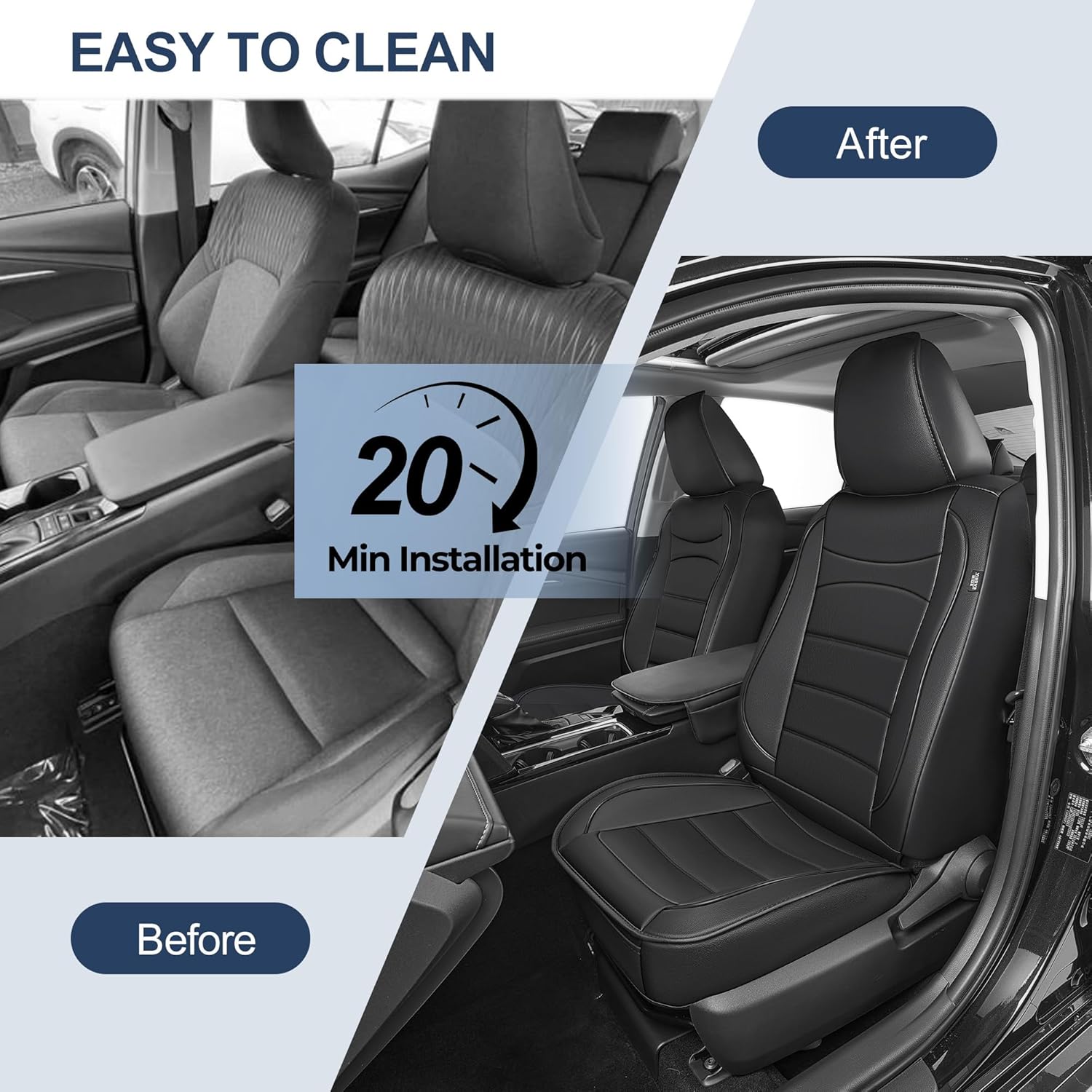 IKABEVEM Seat Covers Custom for Toyota Camry 2025-2026 Full Set Luxury Faux Leather Seat Cover with Interior Accessories(Black)
