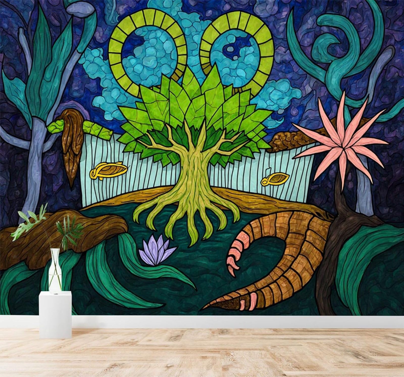 XLMING Abstract Fantastical Tree Colourful Leaves Natural and Dreamlike Scenery 3D Wallpaper Premium Textured Silk Study Dining Living Room Bedroom Sofa TV Wall Easy Install-150cm×105cm