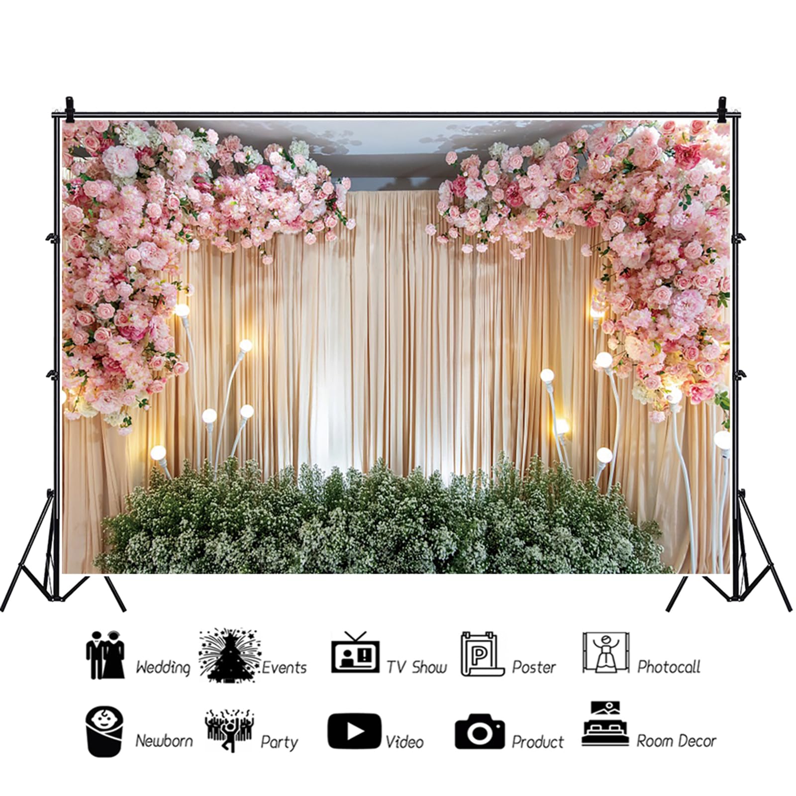 Blumenwand Hintergrund 3x2.5m, Romantisch Pink Rose Blumen Wand Vorhang Vinyl Fotobox Hintergrund für Hochzeit Geburtstag Brautdusche Party, Studiofotografie Requisite