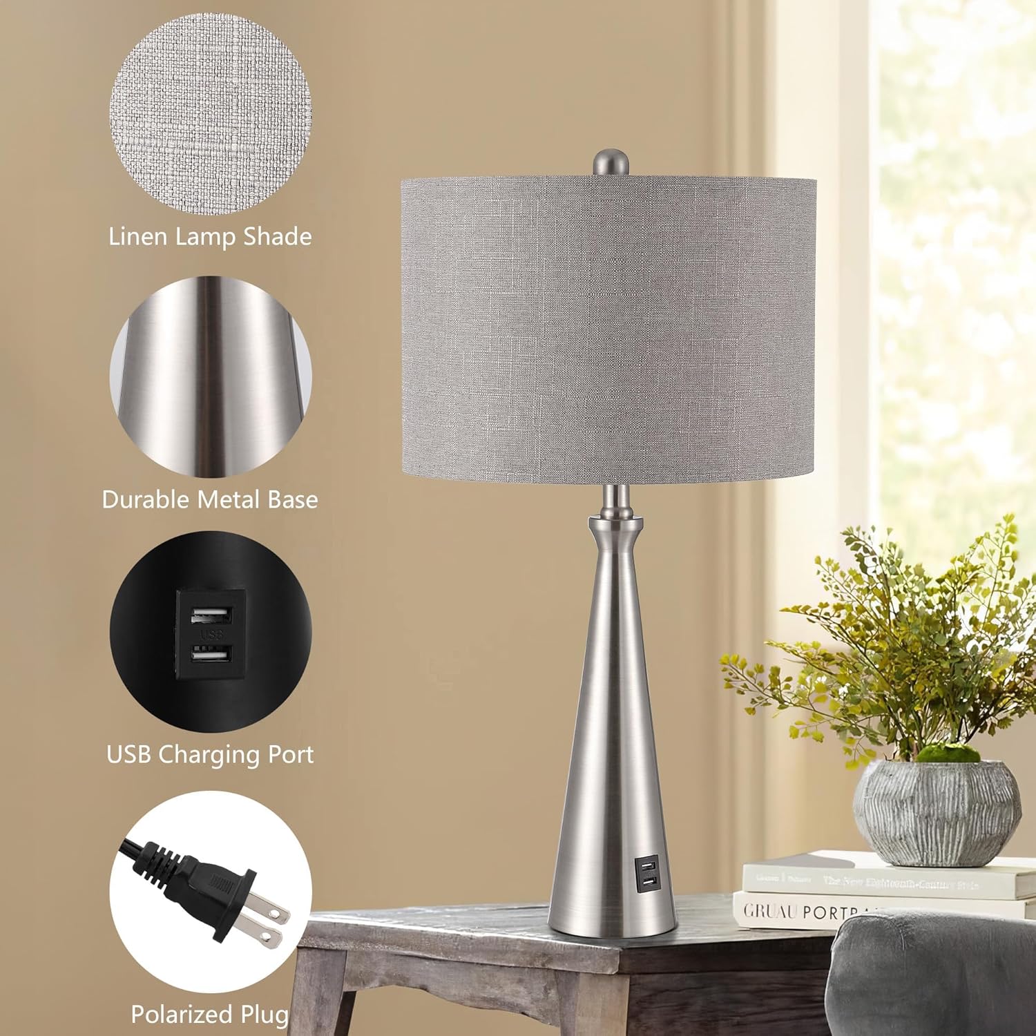 EOEYYOYB Lamp for Bedroom Set of 2 Lamps for Night Stand Modern Bedside Lamps Living Room End Table Lamps Silver