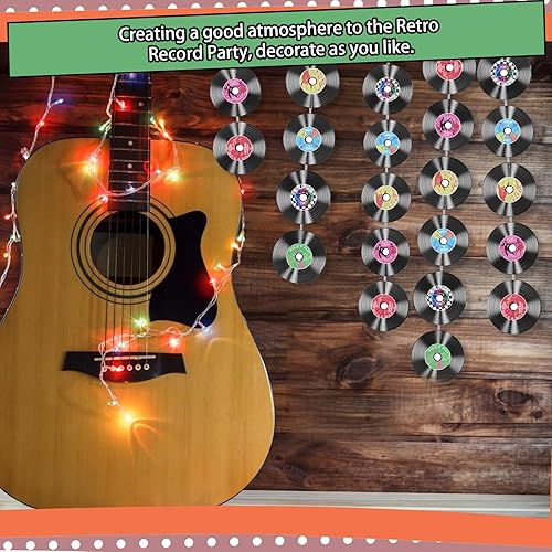 Miniatura 8 de 8 discos de vinilo con temática musical de rock and roll, para decoración de fiestas, para colgar en techos recortados para fiestas de cumpleaños de