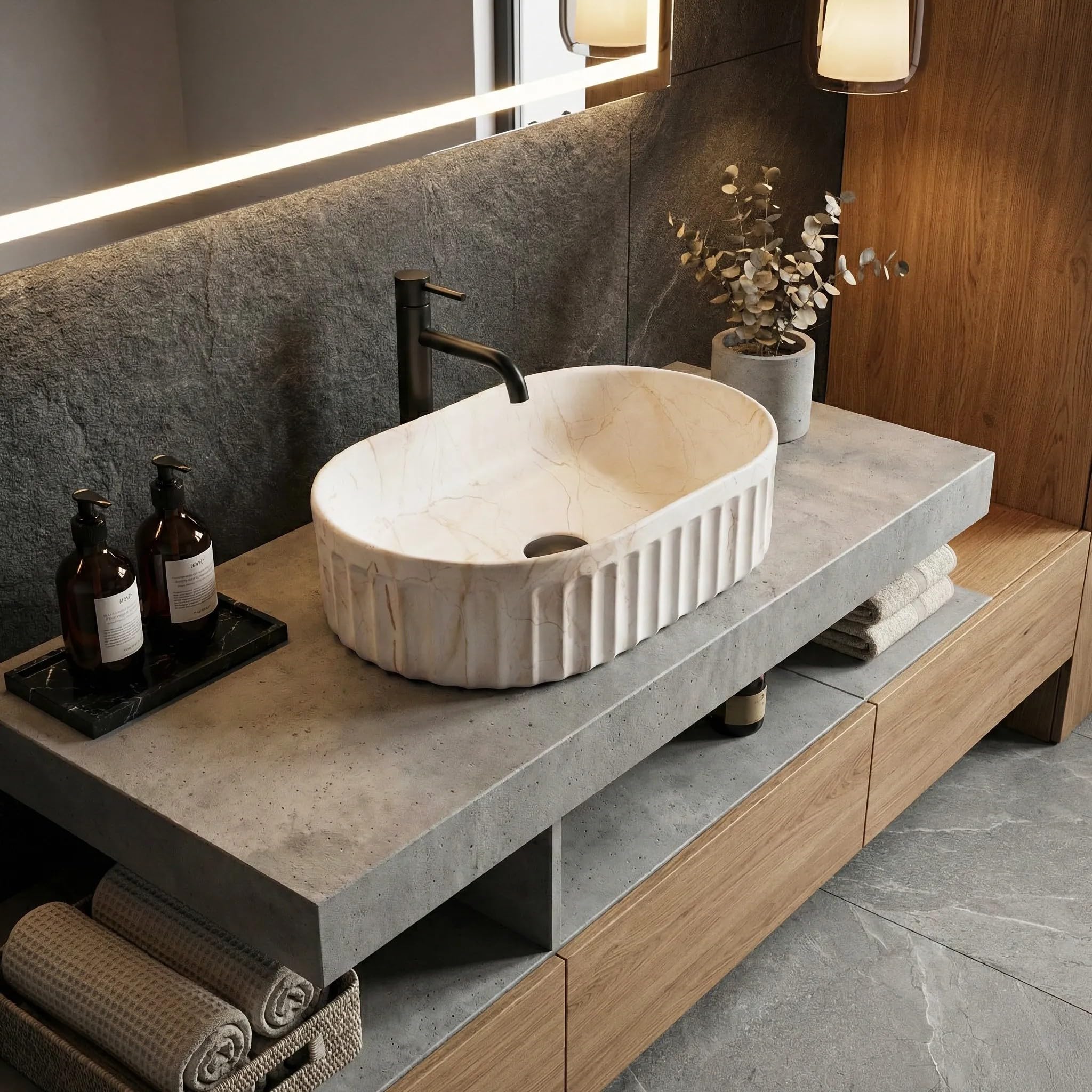 Rea - Lavabo sobre encimera Georgia - Cerámica Sanitaria - Beige - 55,5x35x14,5 cm
