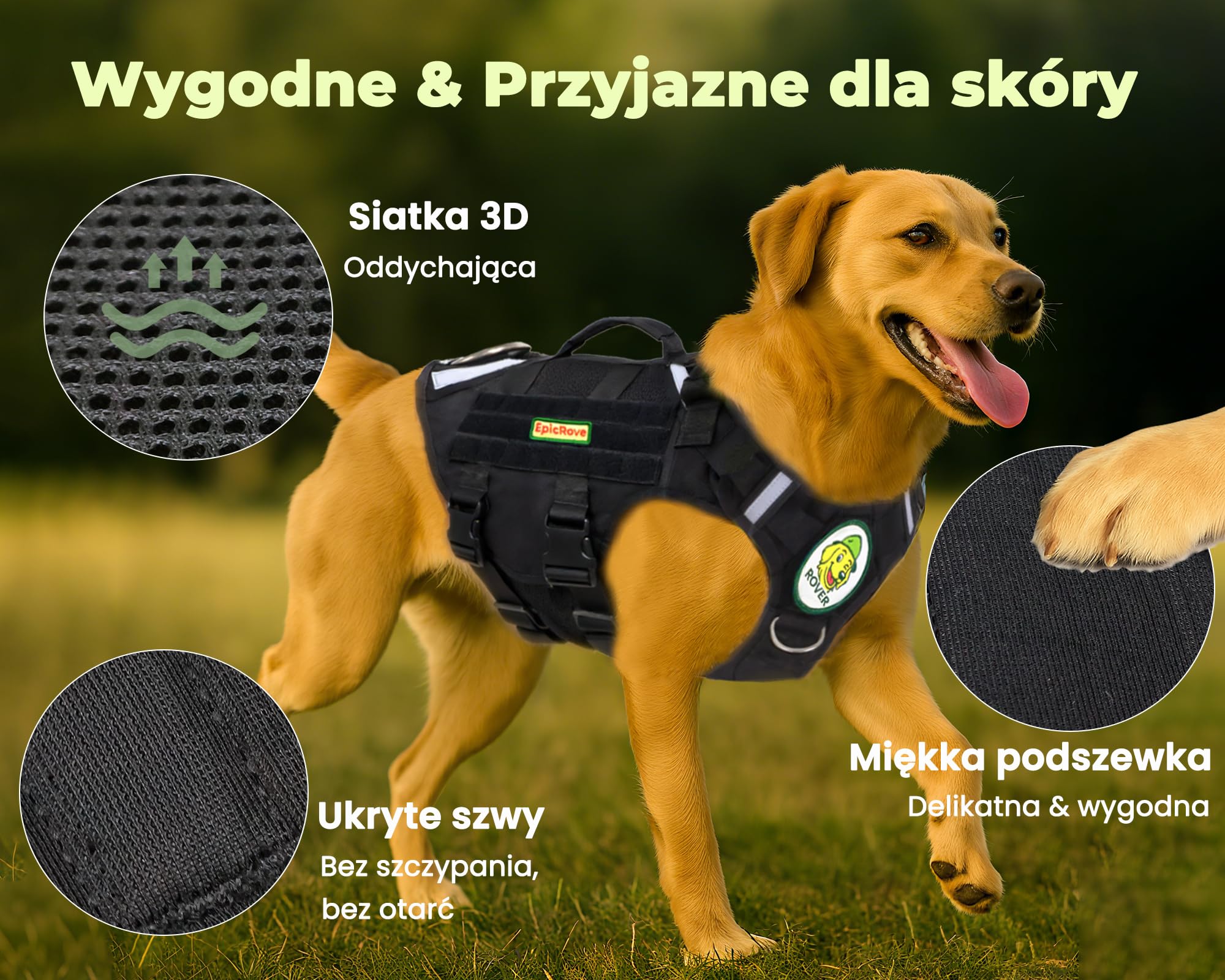 Szelki dla średnich i dużych psów – RoveVest Air, lekkie i oddychające, regulowane, idealne na spacery, wędrówki i przygody na świeżym powietrzu