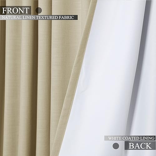 Miniatura 4 de Fcosie Cortinas de lino sólido con respaldo 100% opaco, cortinas opacas extra anchas, cortinas con aislamiento térmico para guardería, adolescentes,