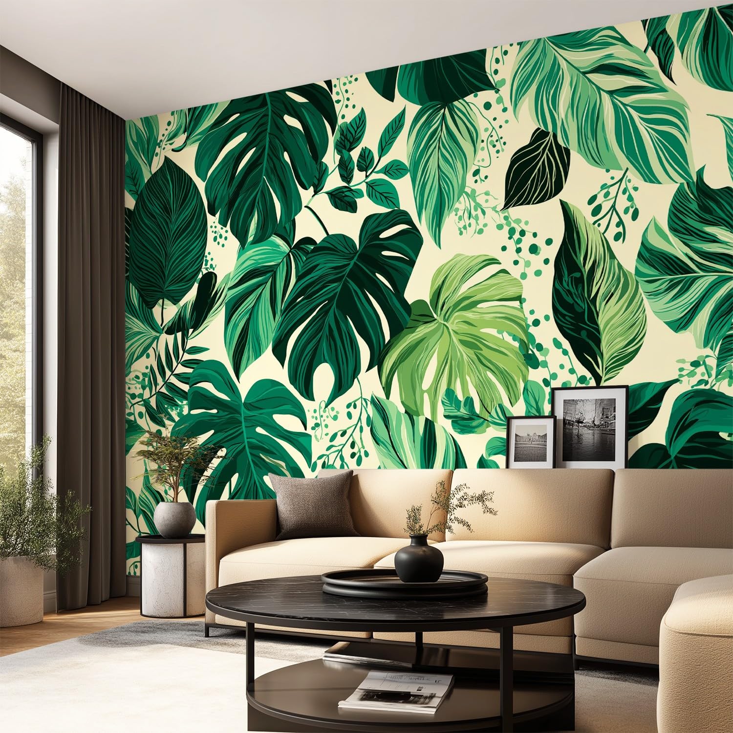 Générique Tapeta botaniczna, świeża, zielona panoramiczna tapeta monstera, liana do salonu sypialnia olbrzymia salon, dekoracja ścienna do salonu sypialni